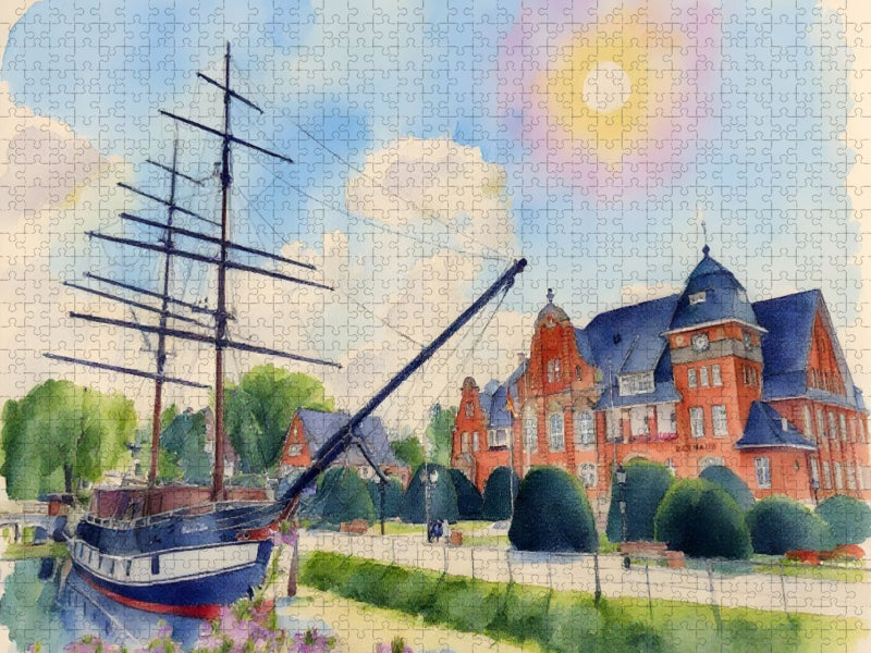 Friederike und Rathaus Papenburg - CALVENDO Foto-Puzzle'