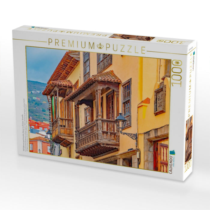 Mit Balkonen geschmückte Häuser, La Orotava, Teneriffa - CALVENDO Foto-Puzzle'