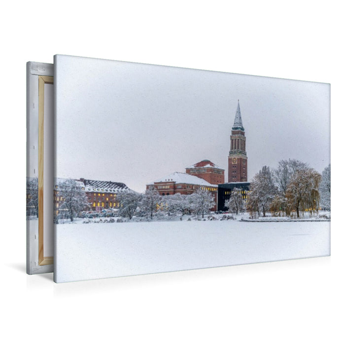 Premium Textil-Leinwand Das historische Rathaus Kiel im Wandel der Jahreszeiten