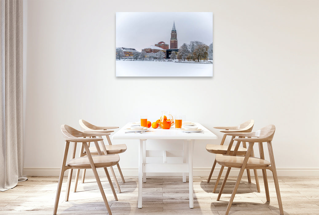 Premium Textil-Leinwand Das historische Rathaus Kiel im Wandel der Jahreszeiten