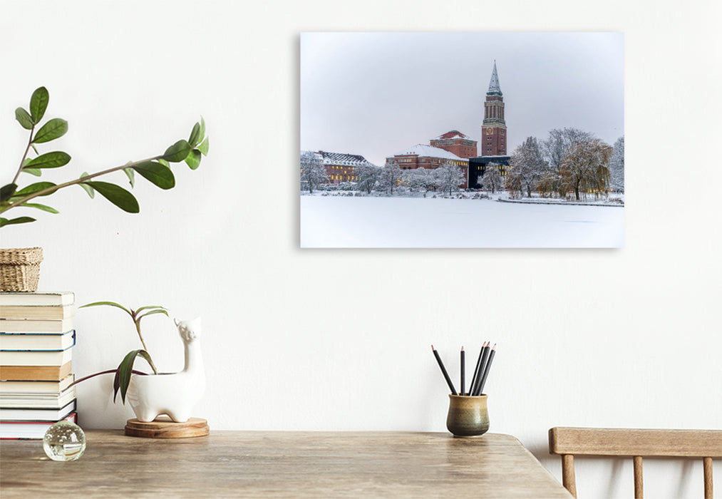 Premium Textil-Leinwand Das historische Rathaus Kiel im Wandel der Jahreszeiten