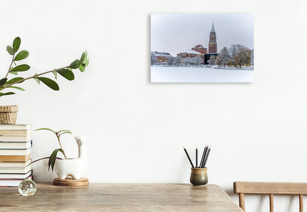 Premium Textil-Leinwand Das historische Rathaus Kiel im Wandel der Jahreszeiten