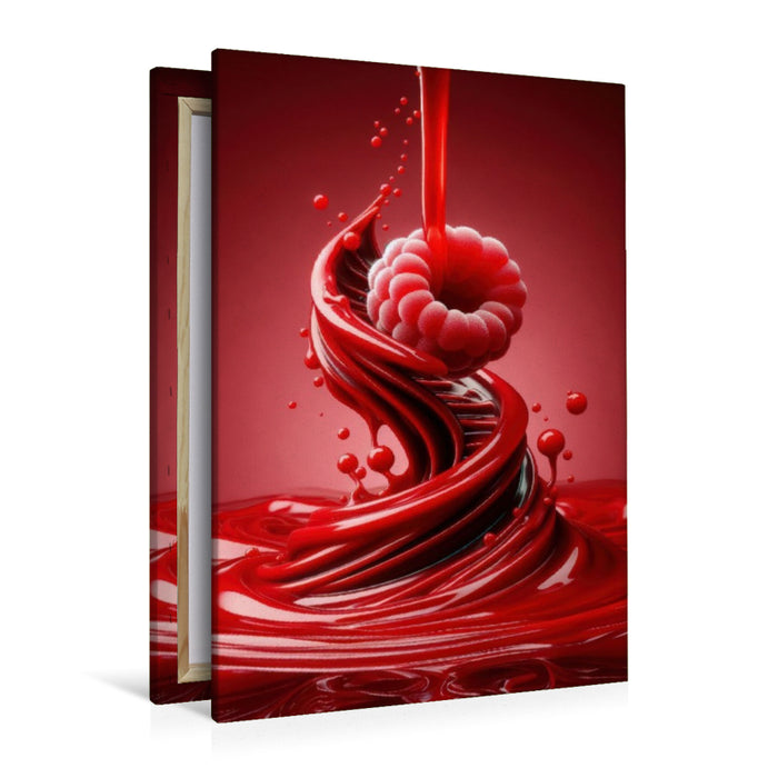 Premium Textil-Leinwand Eine fruchtige Himbeere tanzt im cremigen Reigen