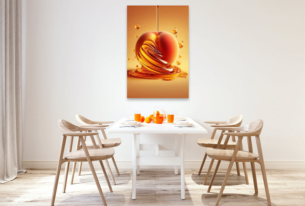 Premium Textil-Leinwand Ein saftig süßer leckerer Pfirsich
