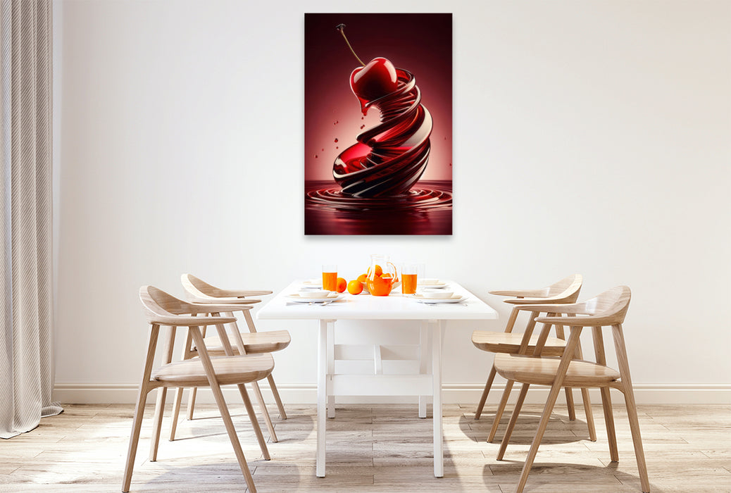 Premium Textil-Leinwand Eine saftig süße Kirsche voller Verlockung