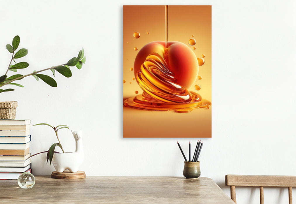 Premium Textil-Leinwand Ein saftig süßer leckerer Pfirsich