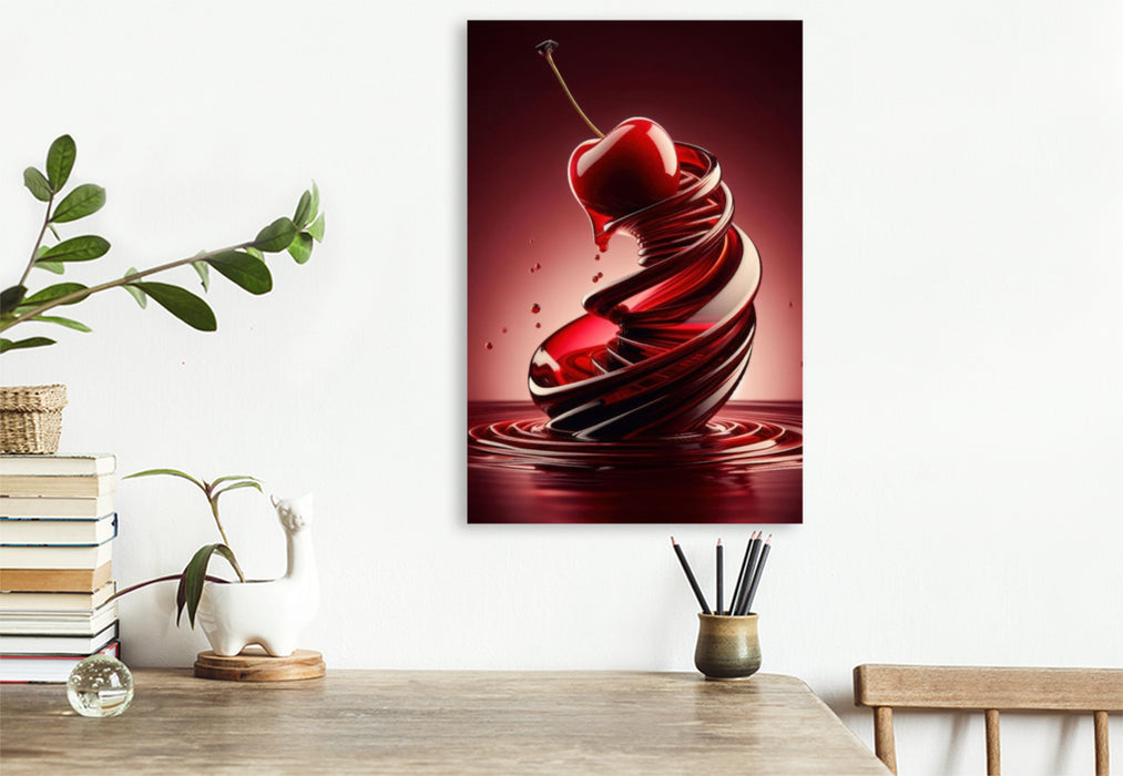 Premium Textil-Leinwand Eine saftig süße Kirsche voller Verlockung