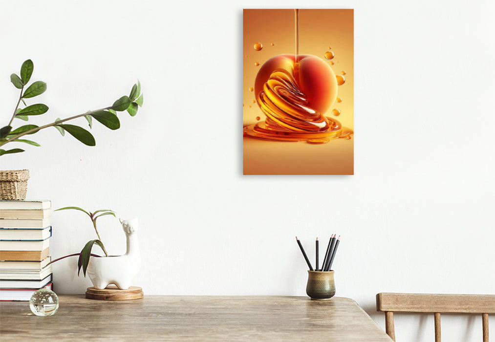 Premium Textil-Leinwand Ein saftig süßer leckerer Pfirsich