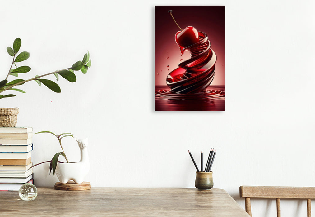 Premium Textil-Leinwand Eine saftig süße Kirsche voller Verlockung