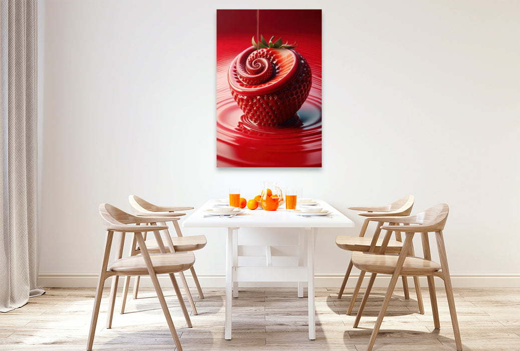 Premium Textil-Leinwand Eine cremige Erdbeere, frisch und süß