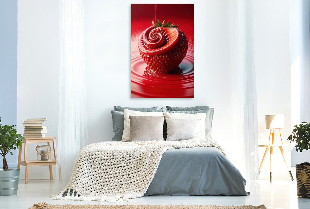 Premium Textil-Leinwand Eine cremige Erdbeere, frisch und süß