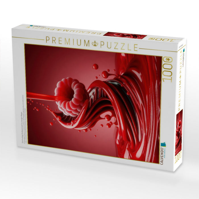 Eine fruchtige Himbeere tanzt im cremigen Reigen - CALVENDO Foto-Puzzle'