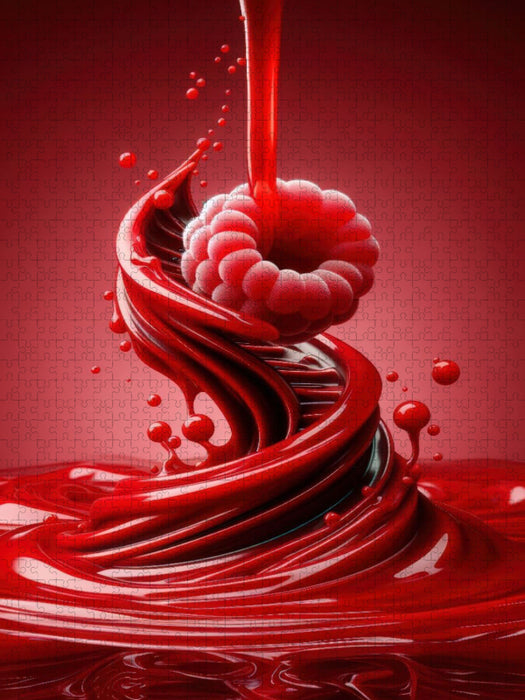 Eine fruchtige Himbeere tanzt im cremigen Reigen - CALVENDO Foto-Puzzle'