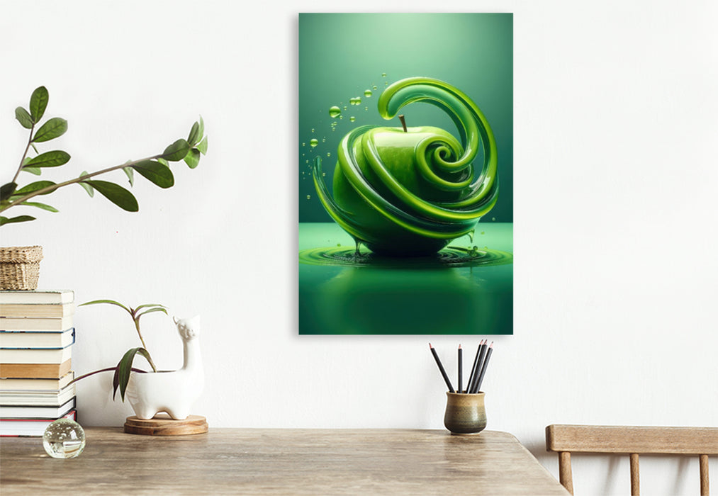 Premium Textil-Leinwand Ein saftiger knackiger grüner Apfel