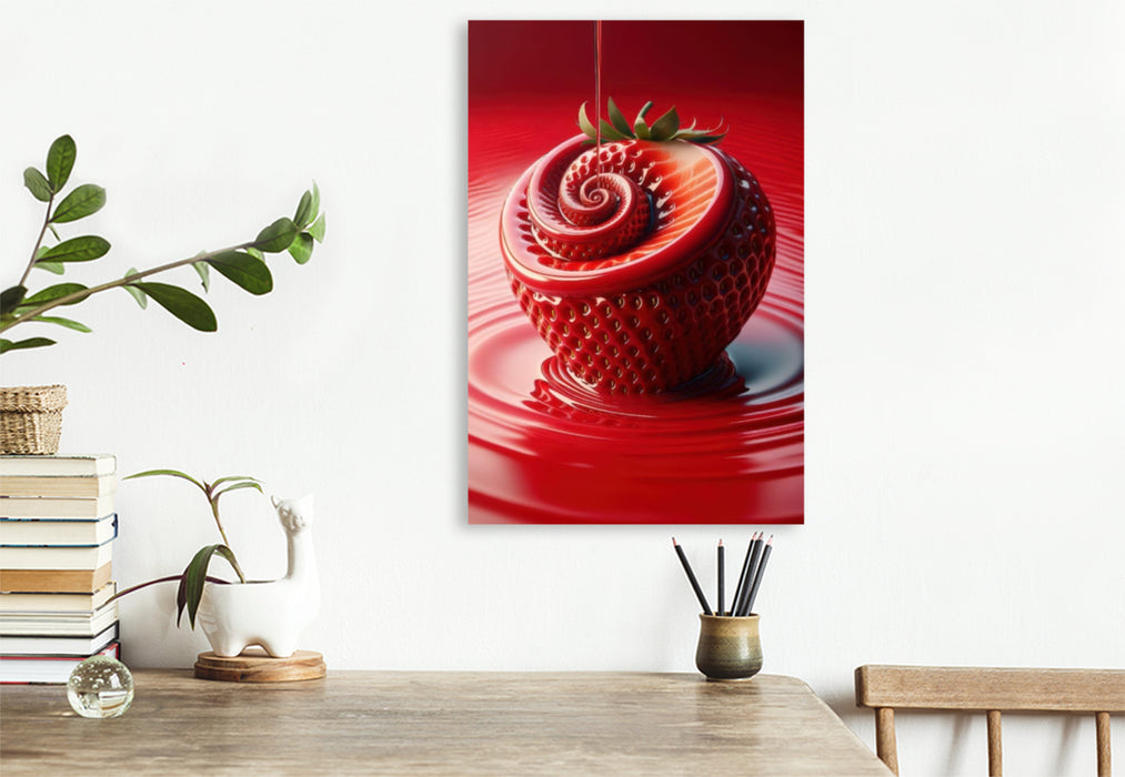 Premium Textil-Leinwand Eine cremige Erdbeere, frisch und süß