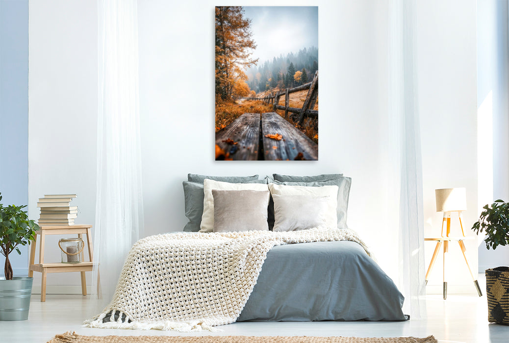 Premium Textil-Leinwand Über Holz und Stein geht es weiter