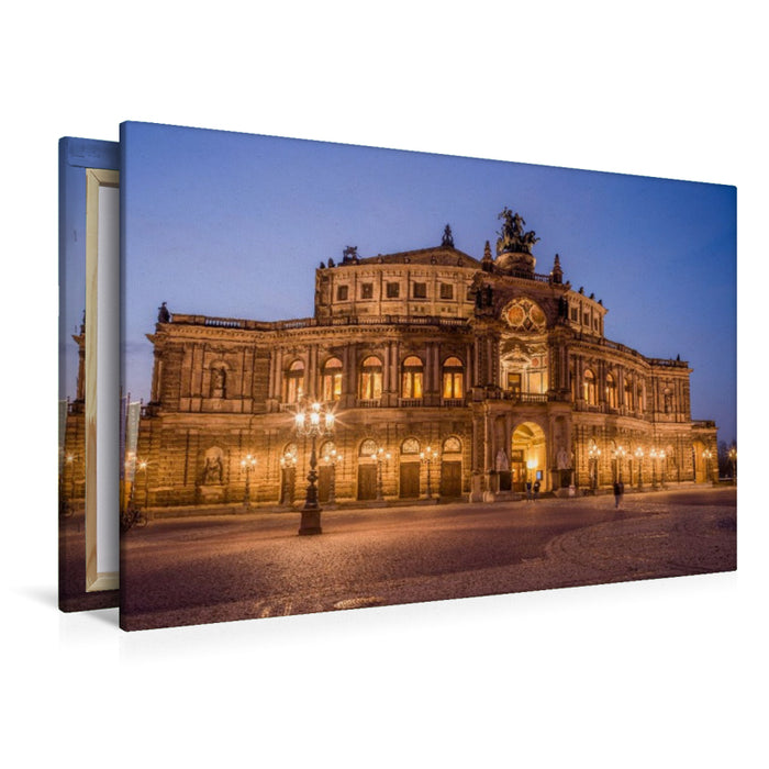 Premium Textil-Leinwand Dresden - Semperoper bei Nacht