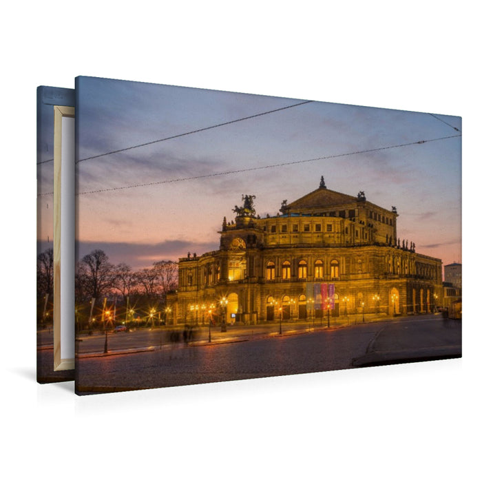 Premium Textil-Leinwand Dresden - Sonnenuntergang an der Semperoper