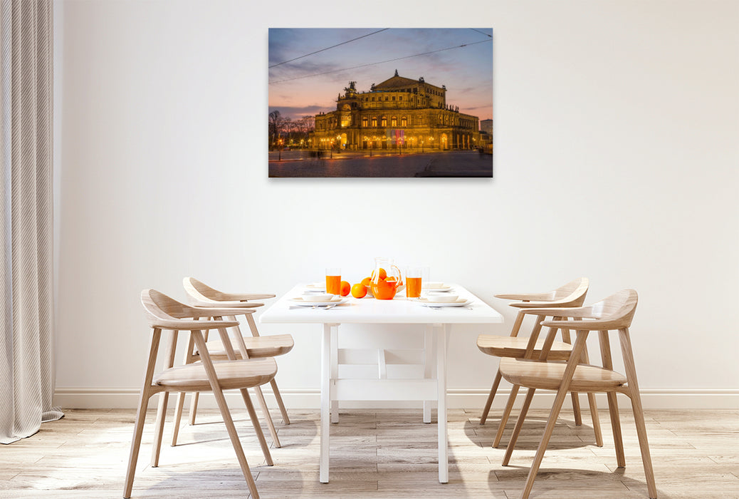 Premium Textil-Leinwand Dresden - Sonnenuntergang an der Semperoper
