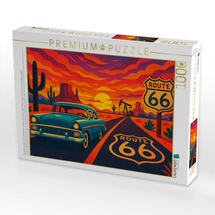 Route 66: Der Mythos des amerikanischen Westens. Wo Träume rollen, Motoren singen und die Sonne den Asphalt vergoldet. - CALVENDO Foto-Puzzle'