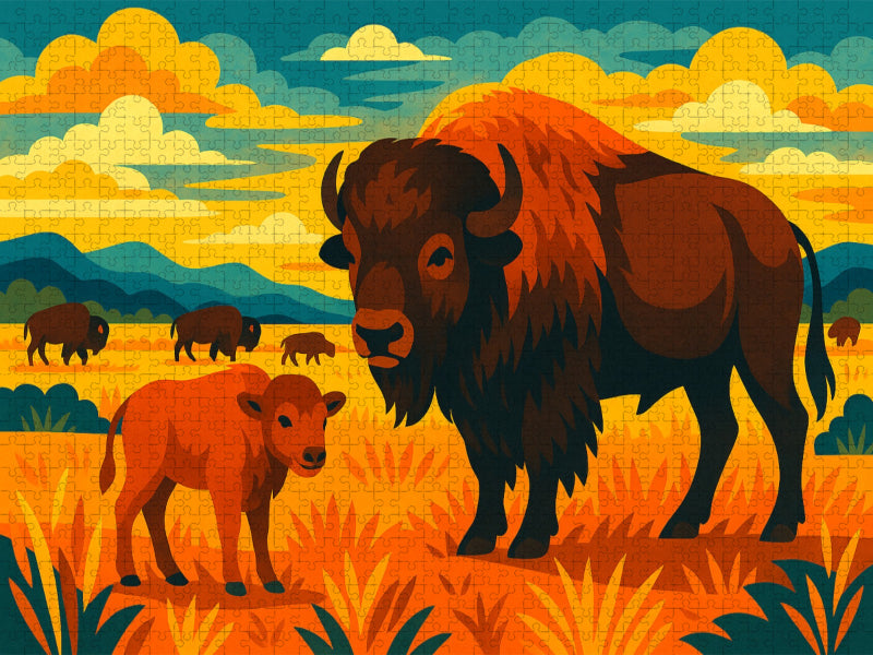 Bison in der Prärie: Stolz des amerikanischen Westens. - CALVENDO Foto-Puzzle'