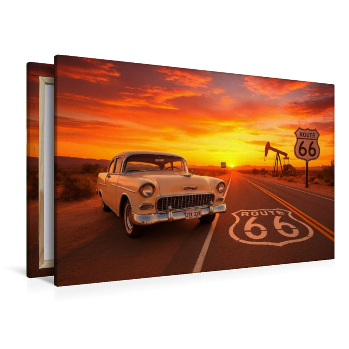 Premium Textil-Leinwand Route 66 im Abendlicht: Der Traum von Freiheit