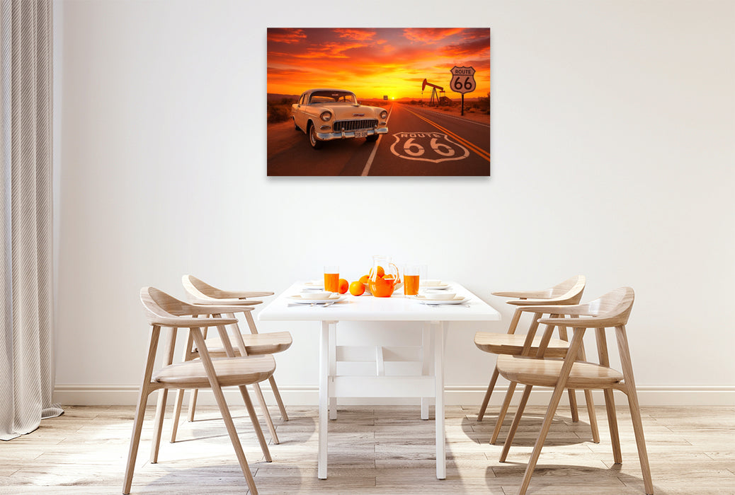 Premium Textil-Leinwand Route 66 im Abendlicht: Der Traum von Freiheit