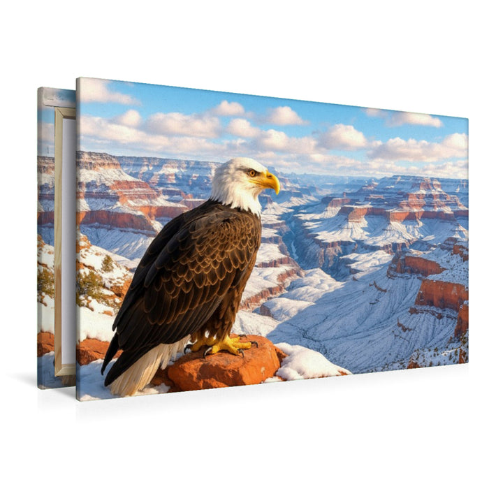 Premium Textil-Leinwand Adler über dem Grand Canyon: Stolz Amerikas im Winterglanz