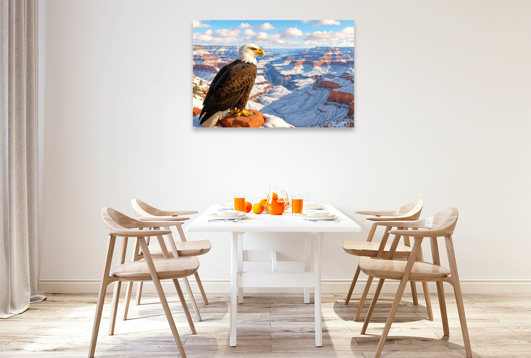 Premium Textil-Leinwand Adler über dem Grand Canyon: Stolz Amerikas im Winterglanz