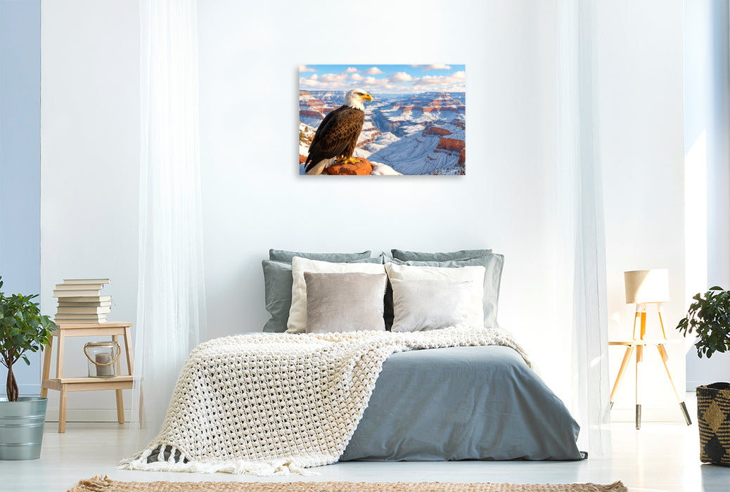 Premium Textil-Leinwand Adler über dem Grand Canyon: Stolz Amerikas im Winterglanz