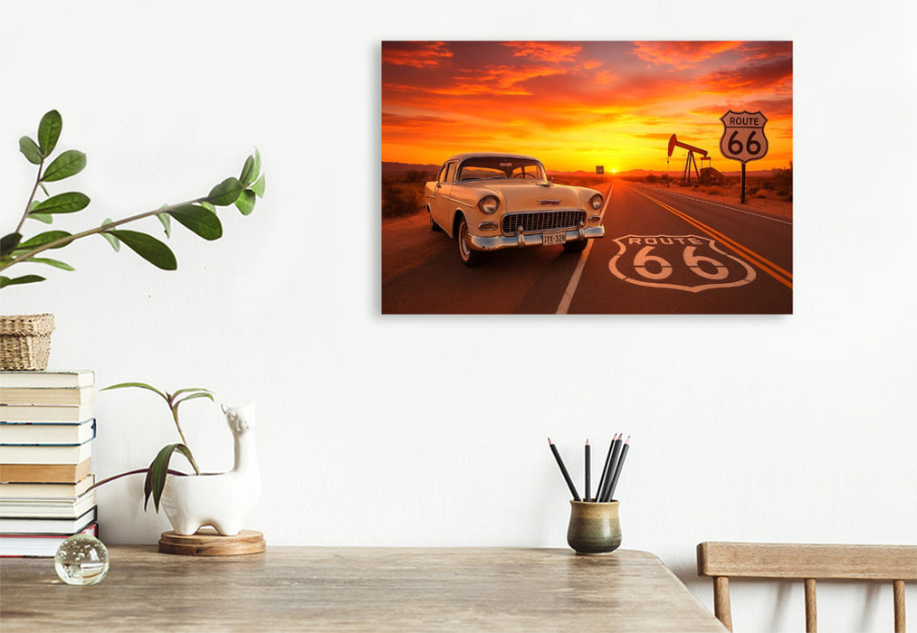 Premium Textil-Leinwand Route 66 im Abendlicht: Der Traum von Freiheit