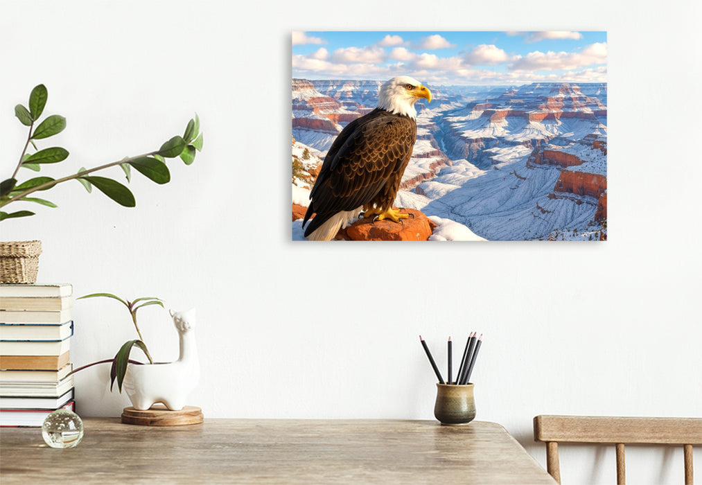 Premium Textil-Leinwand Adler über dem Grand Canyon: Stolz Amerikas im Winterglanz