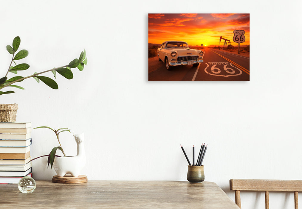 Premium Textil-Leinwand Route 66 im Abendlicht: Der Traum von Freiheit