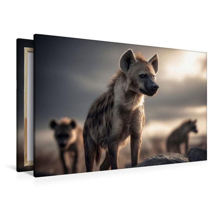 Premium Textil-Leinwand Das Hyänenleben in bergiger Region