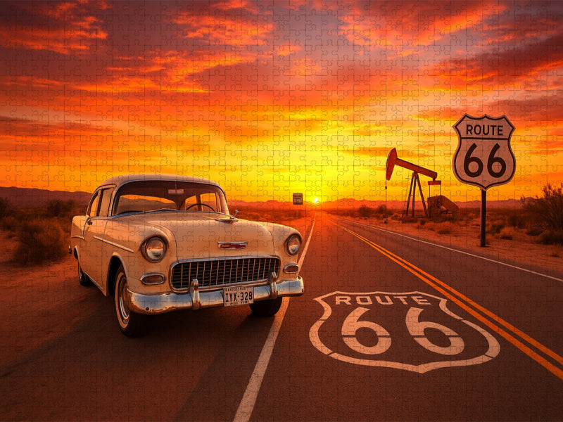 Route 66 im Abendlicht: Der Traum von Freiheit - CALVENDO Foto-Puzzle'