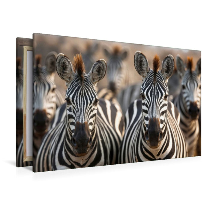 Premium Textil-Leinwand Ein typisches Bild - eine große Zebraherde