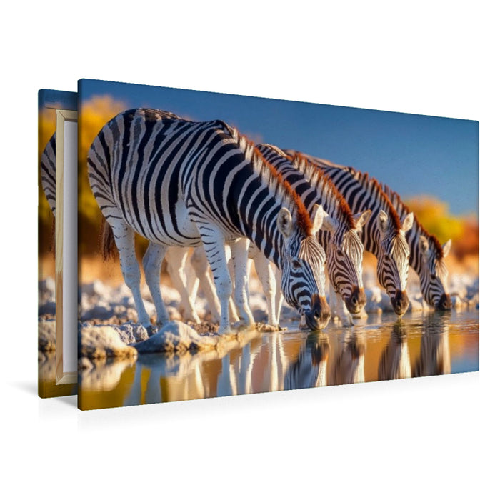 Premium Textil-Leinwand Gemeinsames Erfrischen am Wasserloch