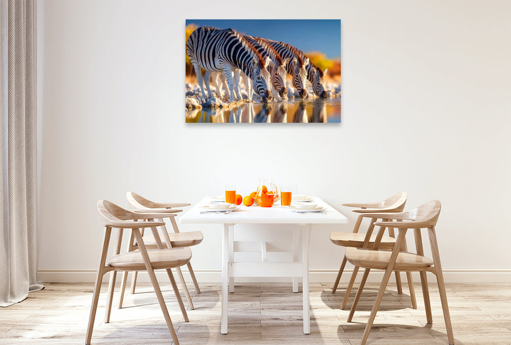 Premium Textil-Leinwand Gemeinsames Erfrischen am Wasserloch