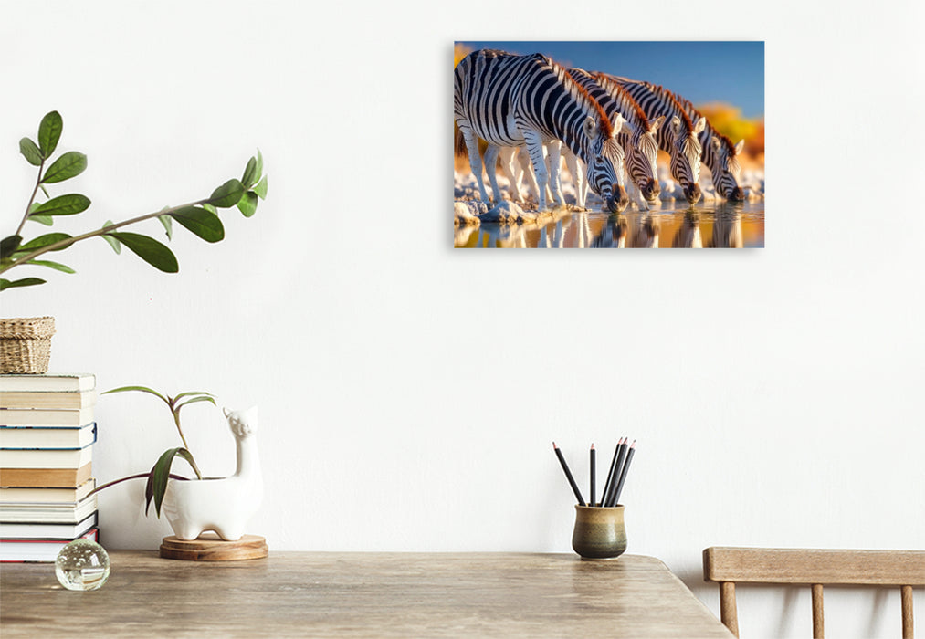 Premium Textil-Leinwand Gemeinsames Erfrischen am Wasserloch