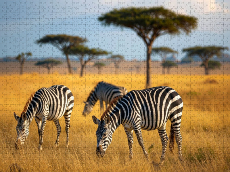 Zebras grasen in wunderschöner afrikanischer Natur - CALVENDO Foto-Puzzle'