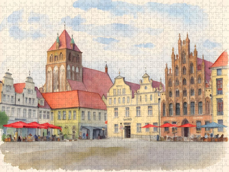 Marktplatz Greifswald - CALVENDO Foto-Puzzle'