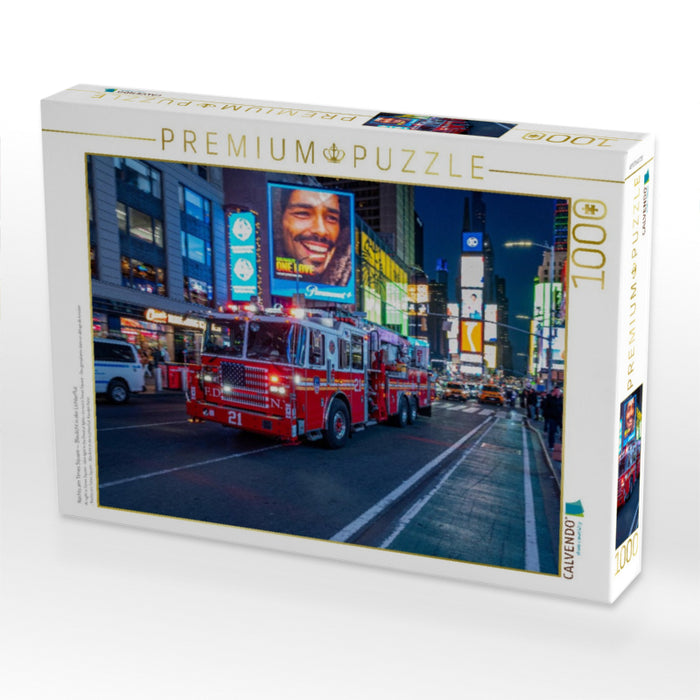 Nachts am Times Square — Blaulicht in der Lichterflut - CALVENDO Foto-Puzzle'