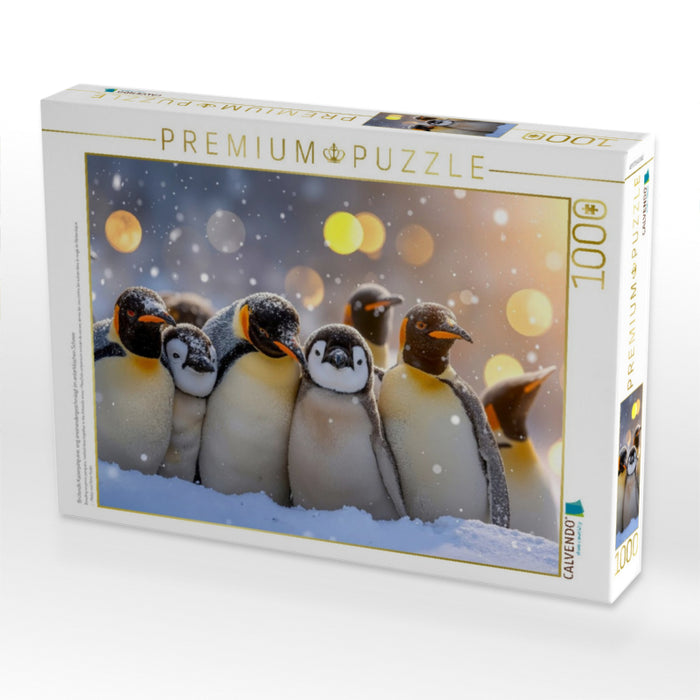 Brütende Kaiserpinguine, eng aneinandergeschmiegt im antarktischen Schnee - CALVENDO Foto-Puzzle'