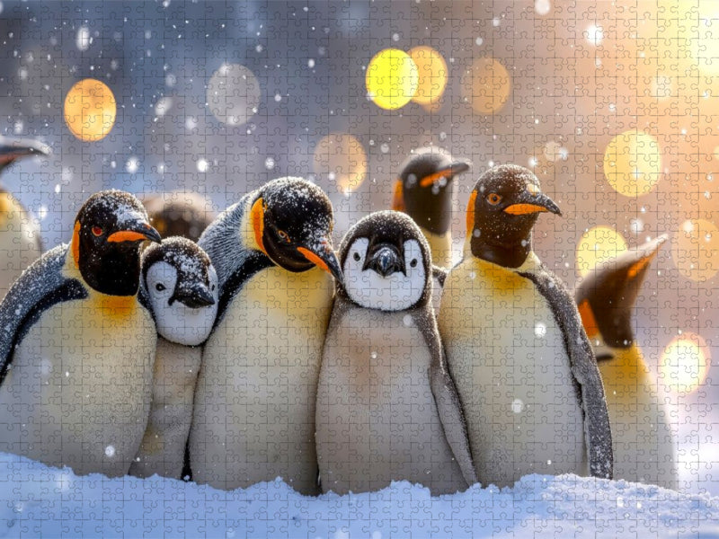 Brütende Kaiserpinguine, eng aneinandergeschmiegt im antarktischen Schnee - CALVENDO Foto-Puzzle'