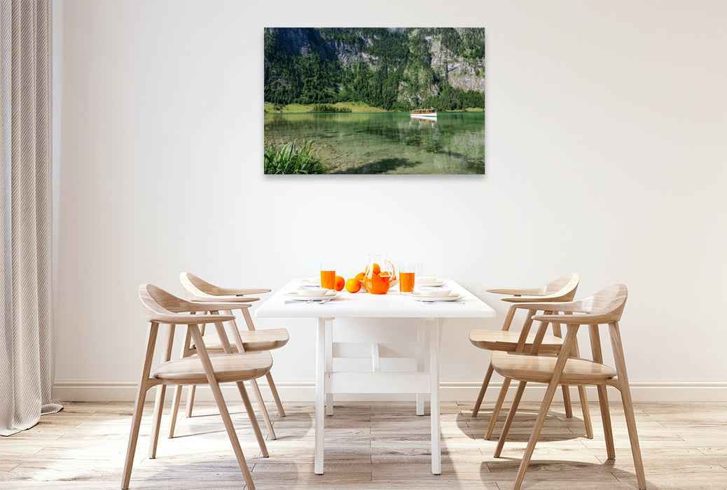 Premium Textil-Leinwand Salet: Boot in der Spiegelung