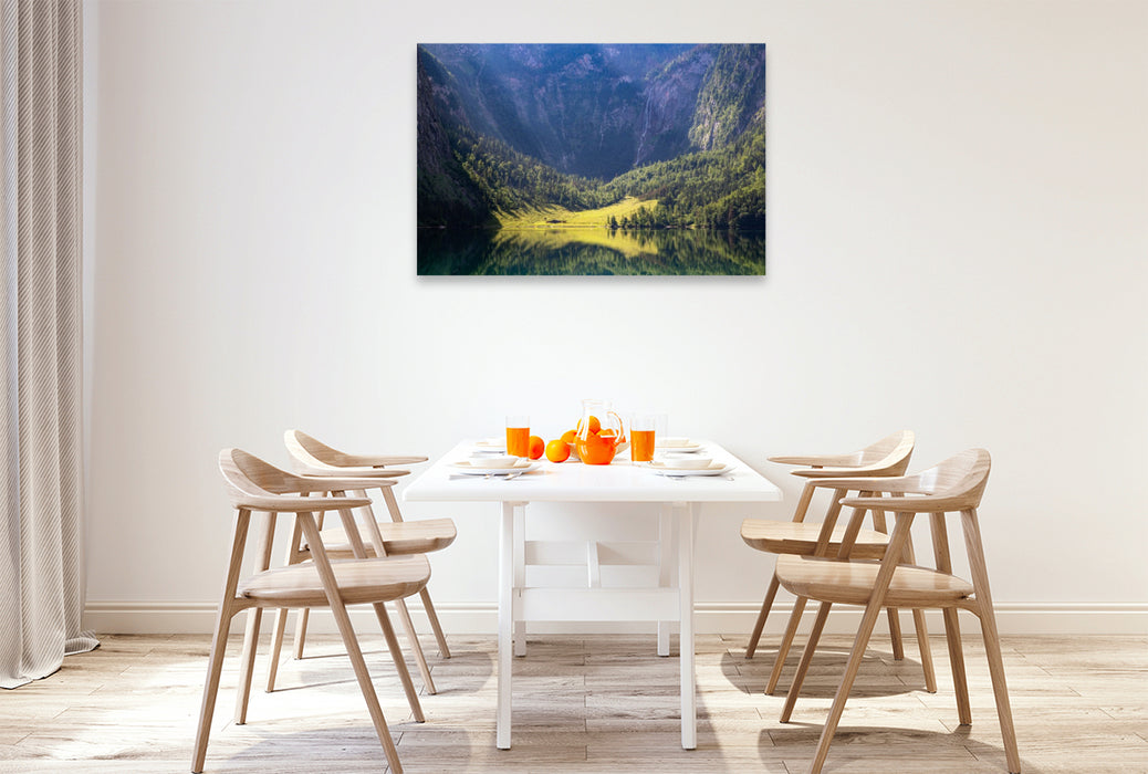 Premium Textil-Leinwand Morgenstimmung am Obersee