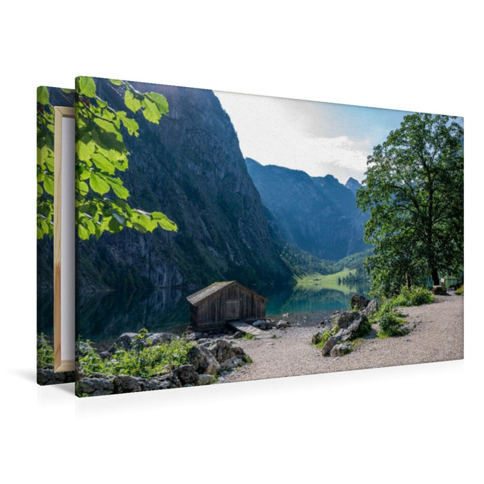 Premium Textil-Leinwand Fischerhütte am Obersee
