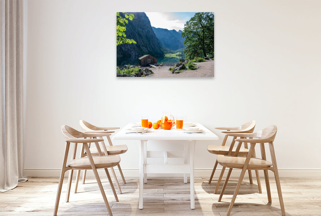 Premium Textil-Leinwand Fischerhütte am Obersee