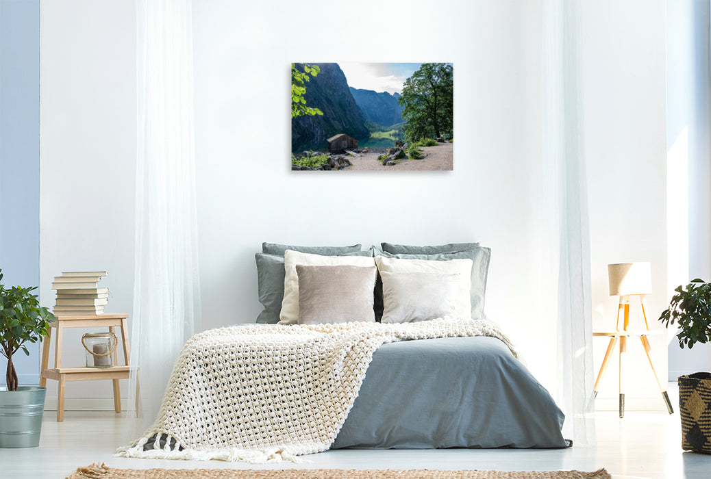 Premium Textil-Leinwand Fischerhütte am Obersee