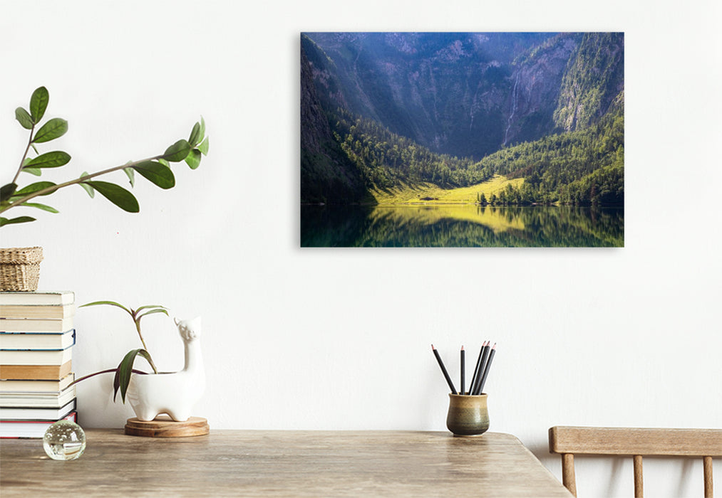 Premium Textil-Leinwand Morgenstimmung am Obersee